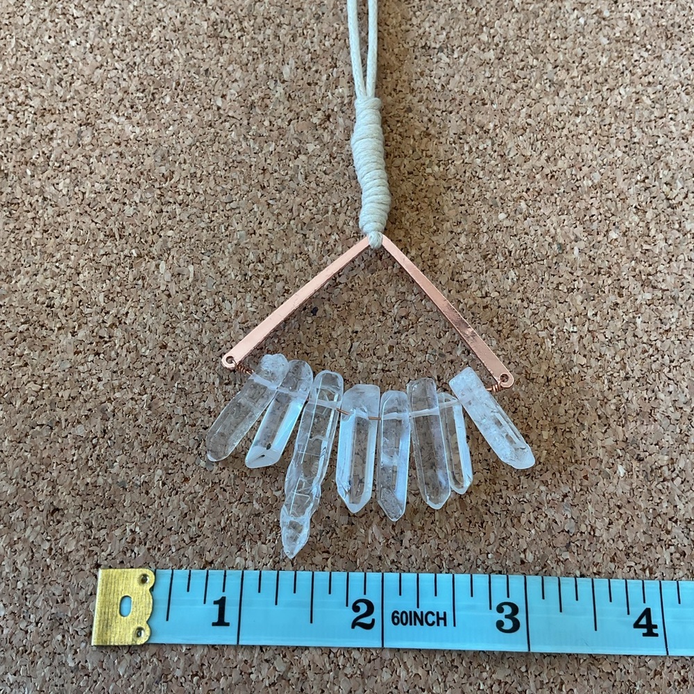 Cream cord Rose Gold and Crystal Statement Necklace - Picture 4 of 5